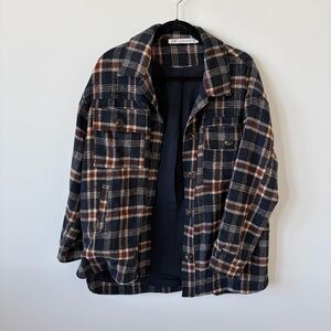 12th Tribe x Salty Blonde Navy and Brown Plaid Shirt Shacket
